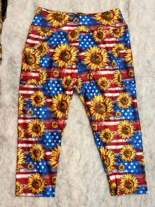 Sunflower with Flag Capri Leggings