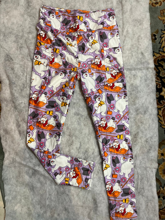 Frostie and Santa Christmas Full Length Leggings with Pockets