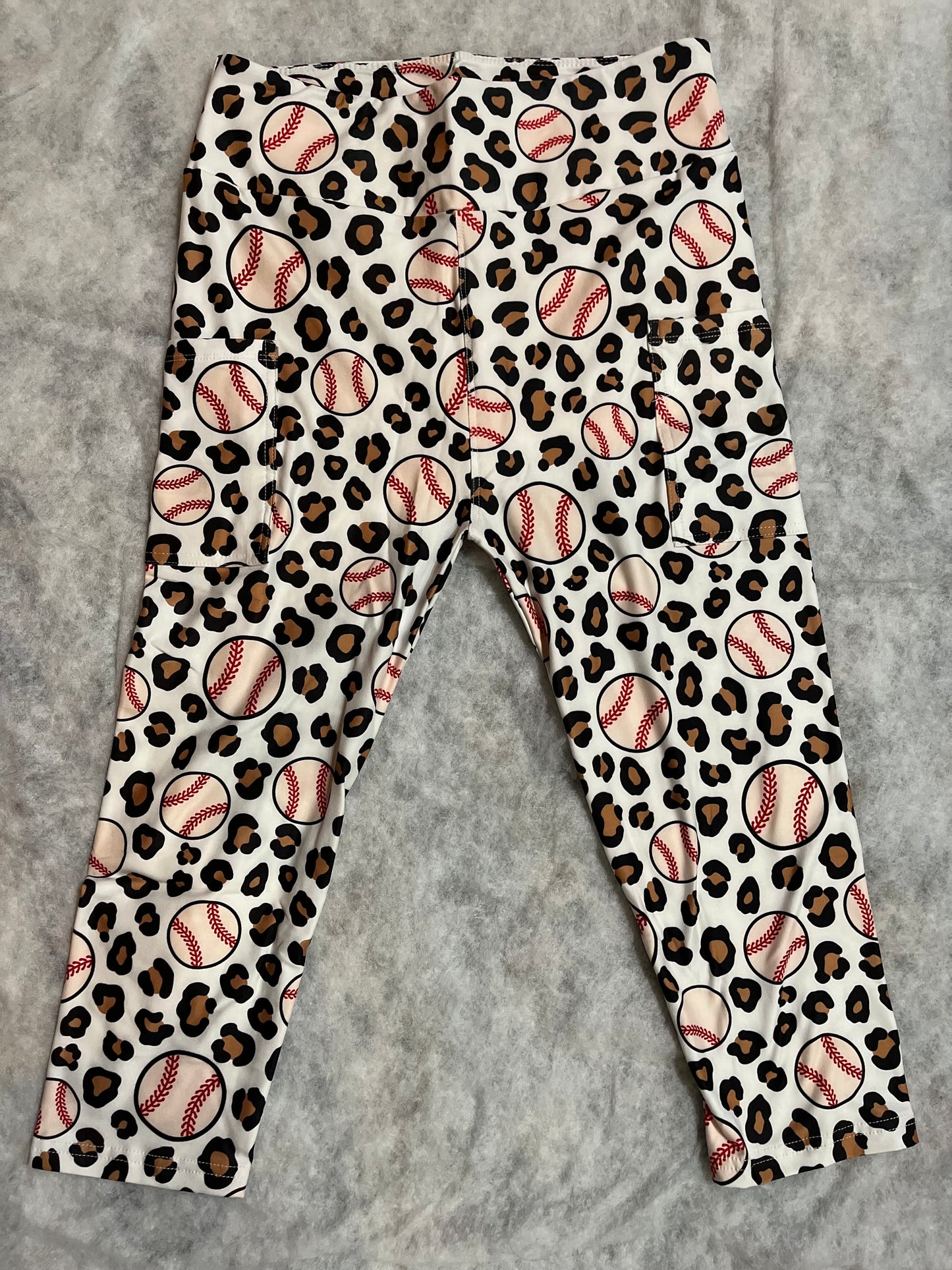 Baseball / Leopard Print Capri Leggings