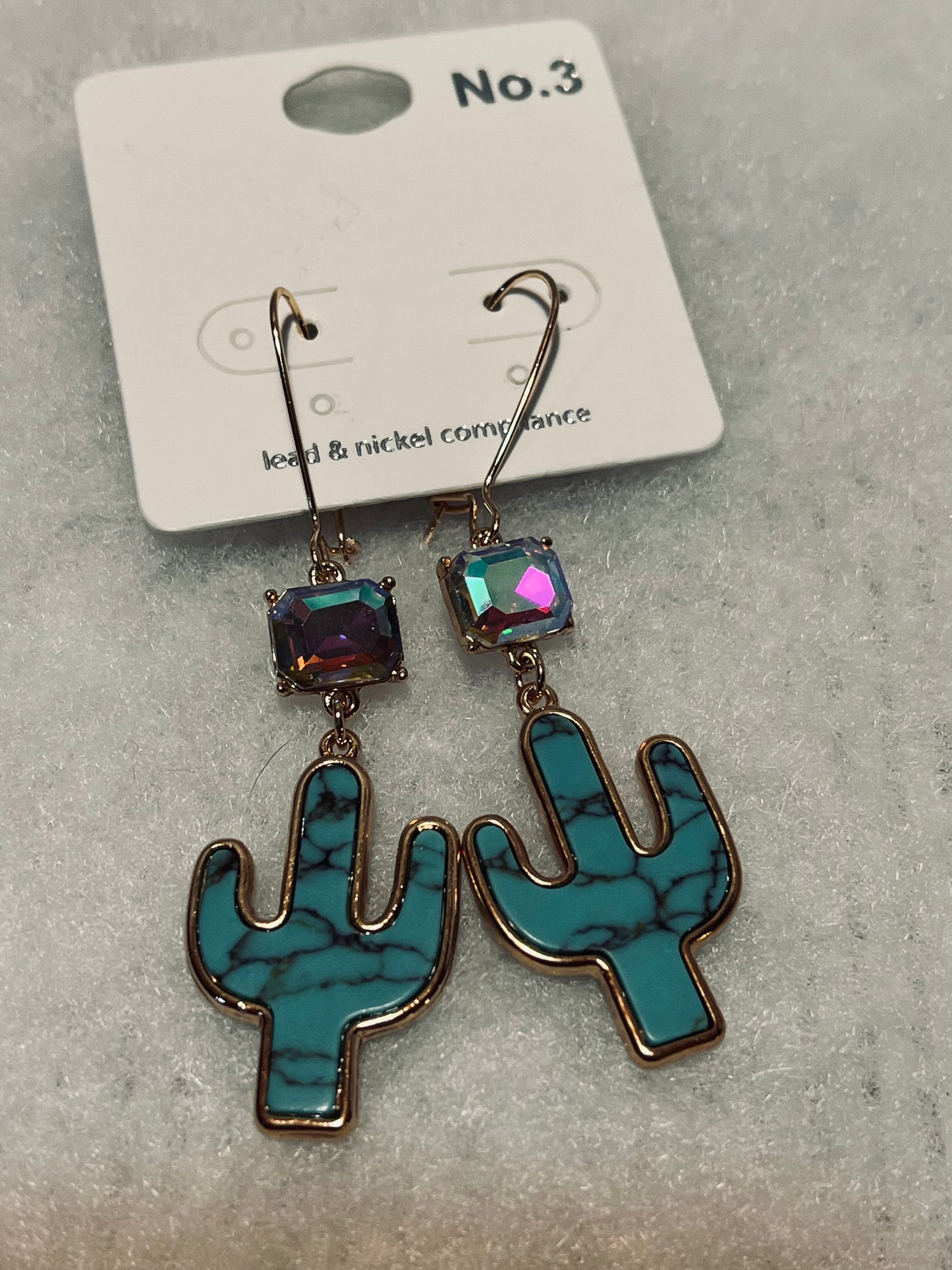 Turquoise Bling Cactus Earrings