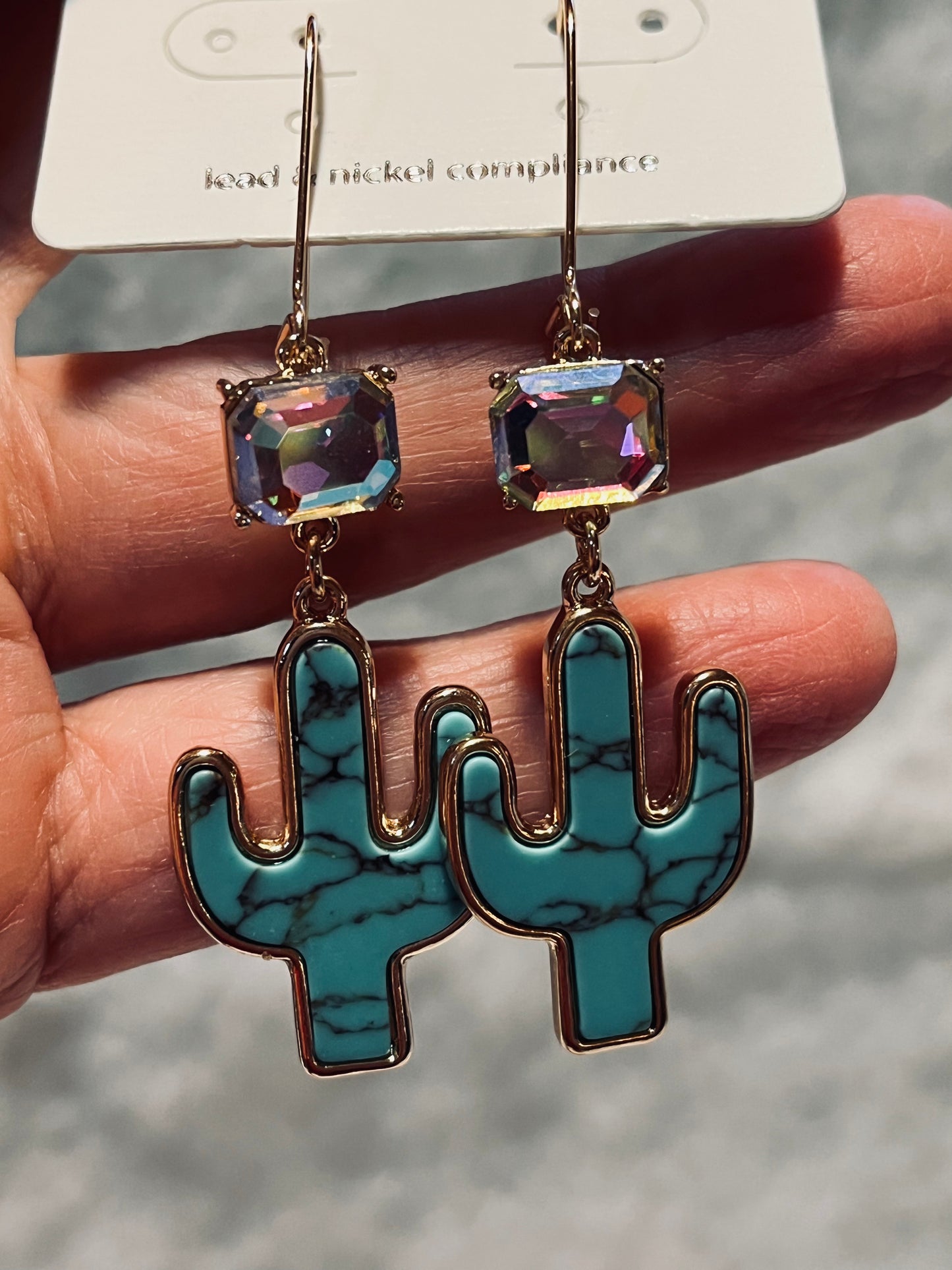 Turquoise Bling Cactus Earrings