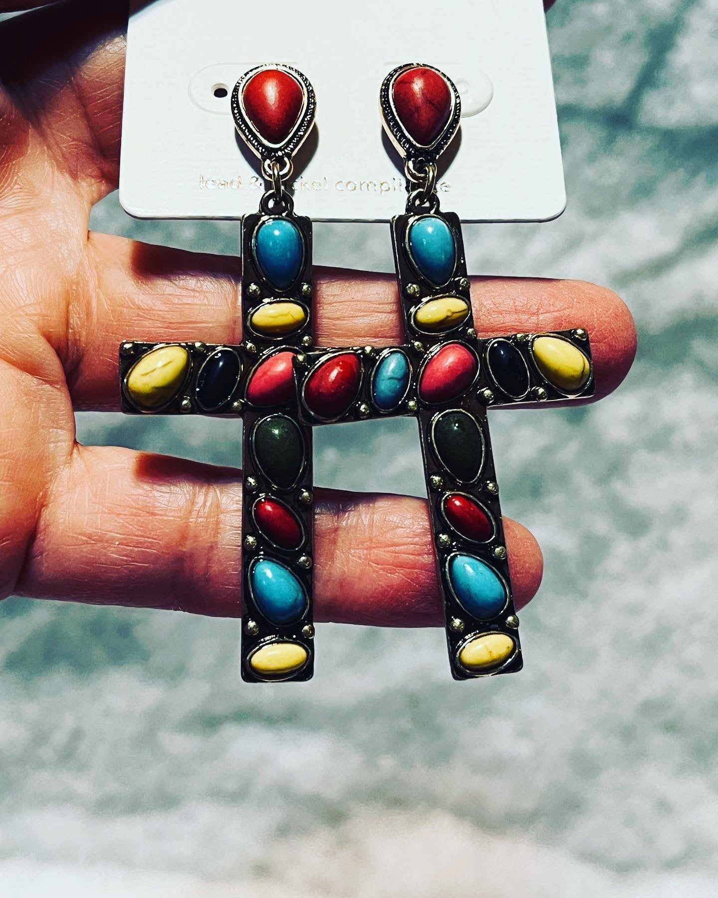 Multi-Color Cross Earrings