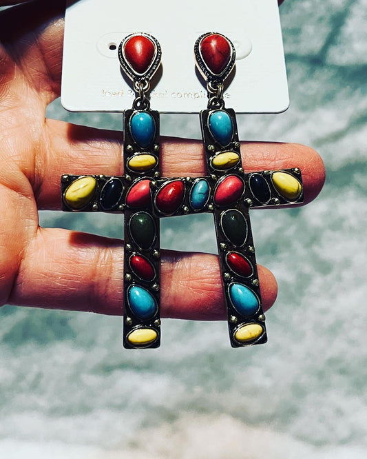 Multi-Color Cross Earrings