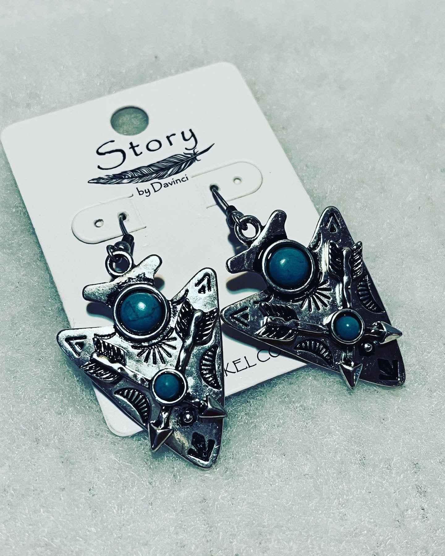 Turquoise and Silvertone Arrowhead Earrings