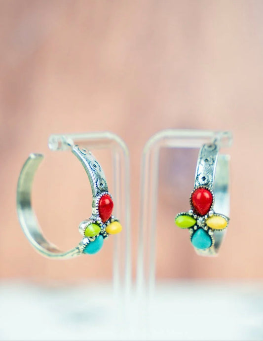 Multi-Color Silvertone Hoop Earrings