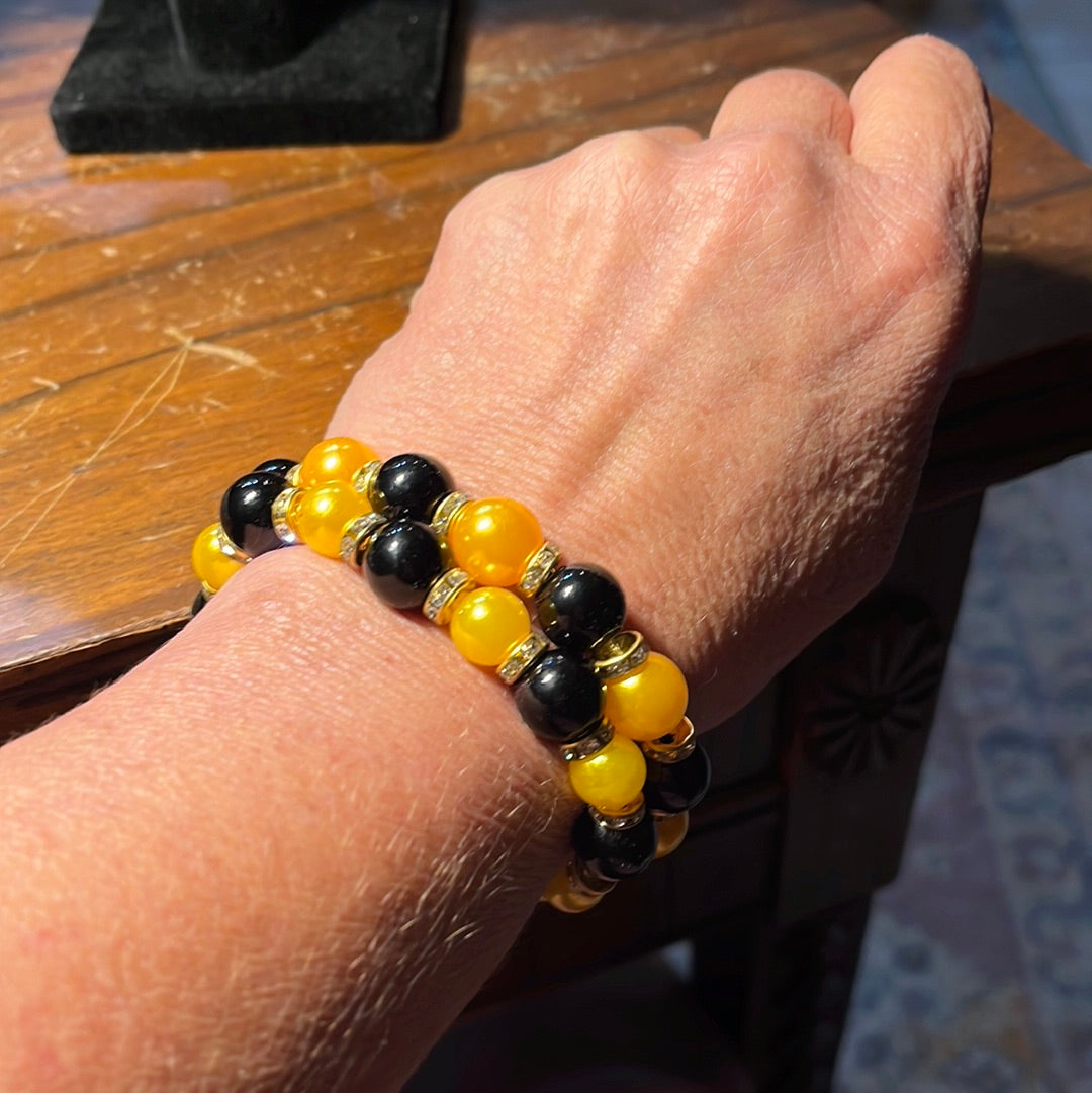 Black and Gold Stretch Bracelet